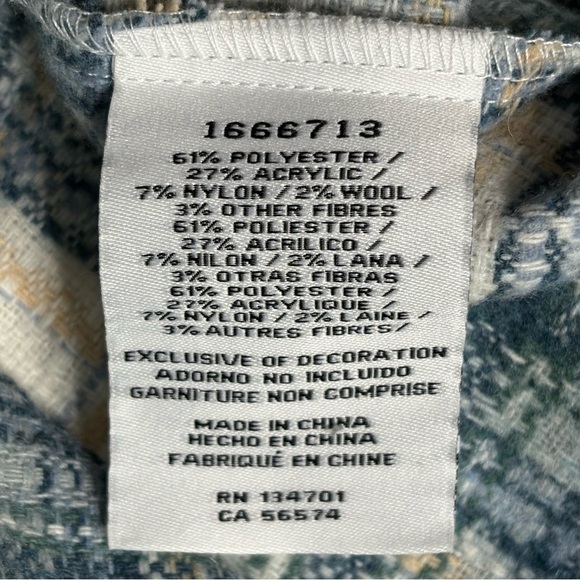 Plaid Shacket Shirt Jacket Size L Button Front Teal Cloud Boston Traders - Picture 11 of 12